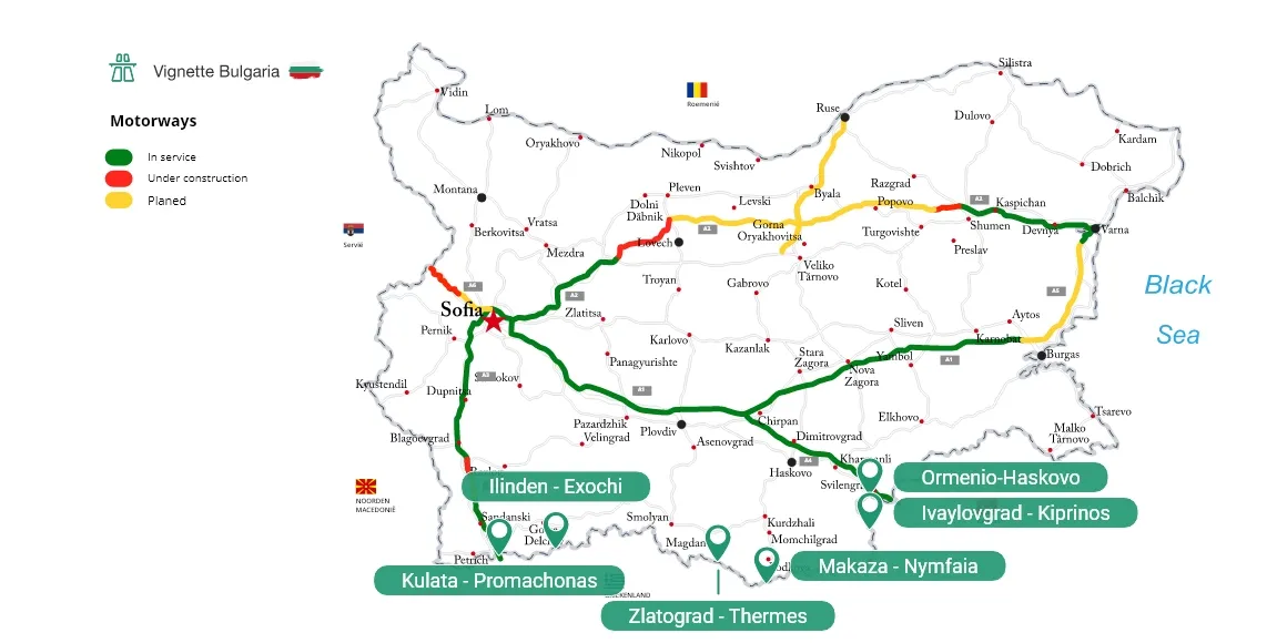 Harta detaliata a punctelor de trecere a frontierei intre Bulgaria si Romania