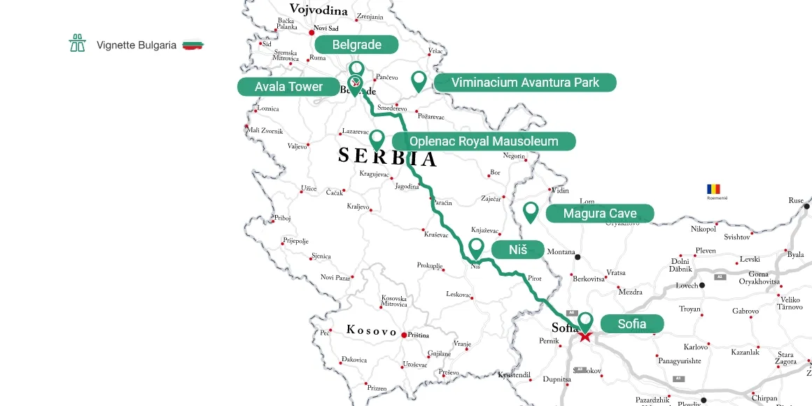 Major Cities and Towns from Belgrade to Sofia