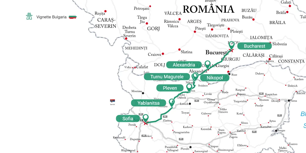 Major Routes from Bucharest, Romania, to Sofia, Bulgaria
